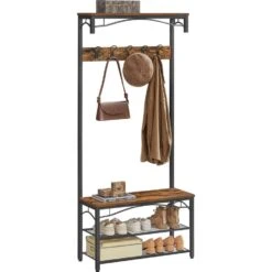 O'DADDY® Kapstok Staand - Schoenenrek - 15 Haken - 80x32x178,5 - Bruin