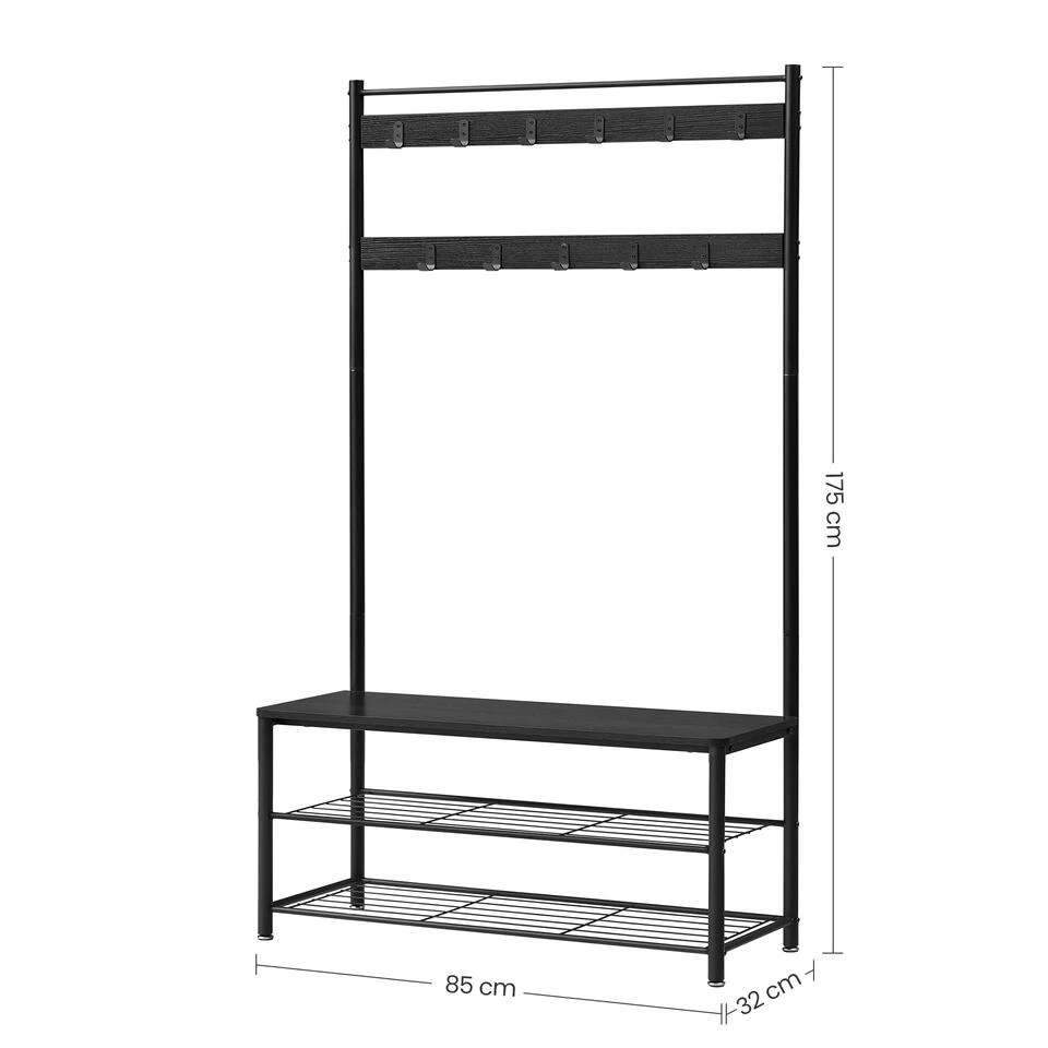 ACAZA XL Garderoberek Met Schoenenbank, Kapstok En Schoenenrek, 11 Haken, Zwart - Afbeelding 3