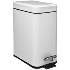 5Five - Prullenbak/pedaalemmer Wit Rvs Metaal 5 Liter - 14x29x30 Cm