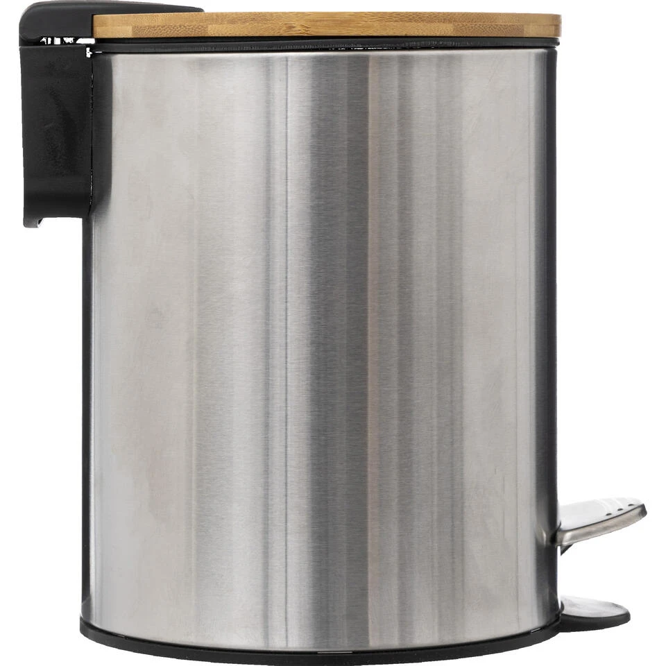 5Five Pedaalemmer - Zilver/bamboe - Metaal - 3L - 23 Cm - Soft Close - Afbeelding 3